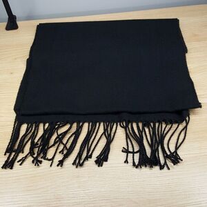 CLUB ROOM Mens Scarf Black Fringe Long Rectangle Soft Knit 14x70